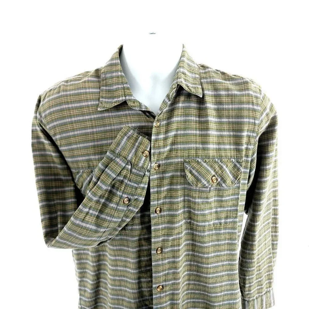 Banana Republic Green Plaid Medium Cotton Pocket Front Collared‎ Dress Shirt